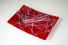Matte red platter with white scattered lines